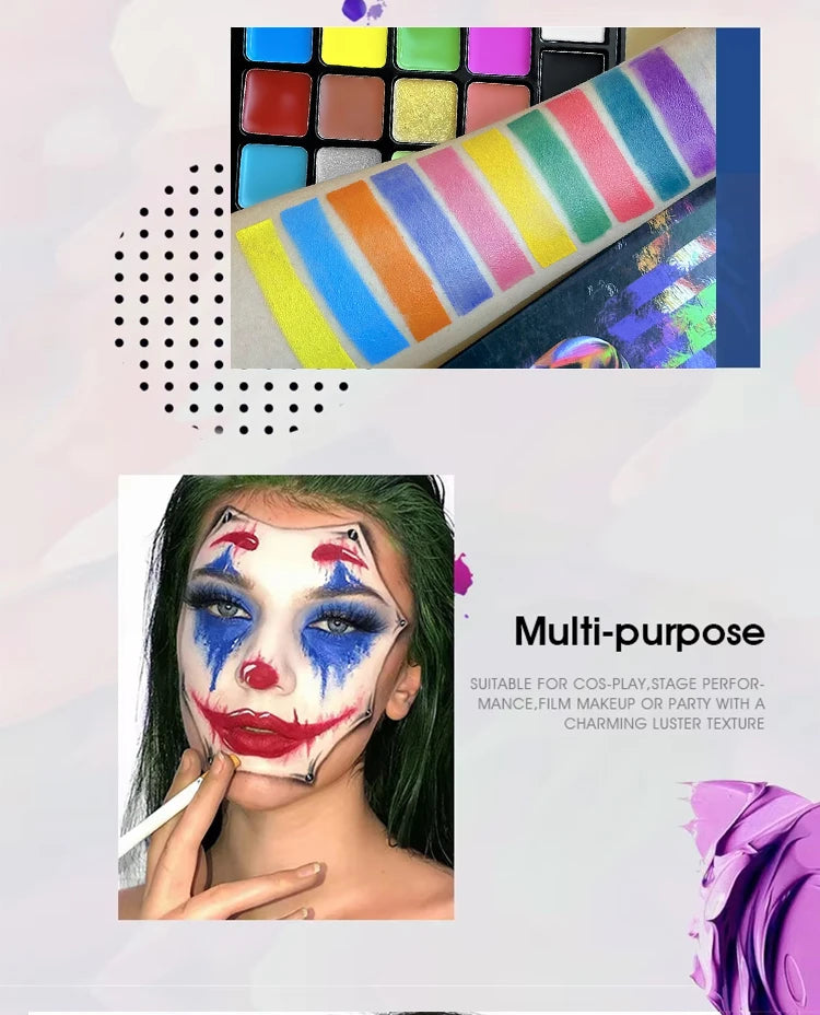 22 Color Face Paint Palette and SFX Makeup Kit Options for Halloween, Cosplay and Stage Costumes, with Brush Bundle Choices for Creative Body Art