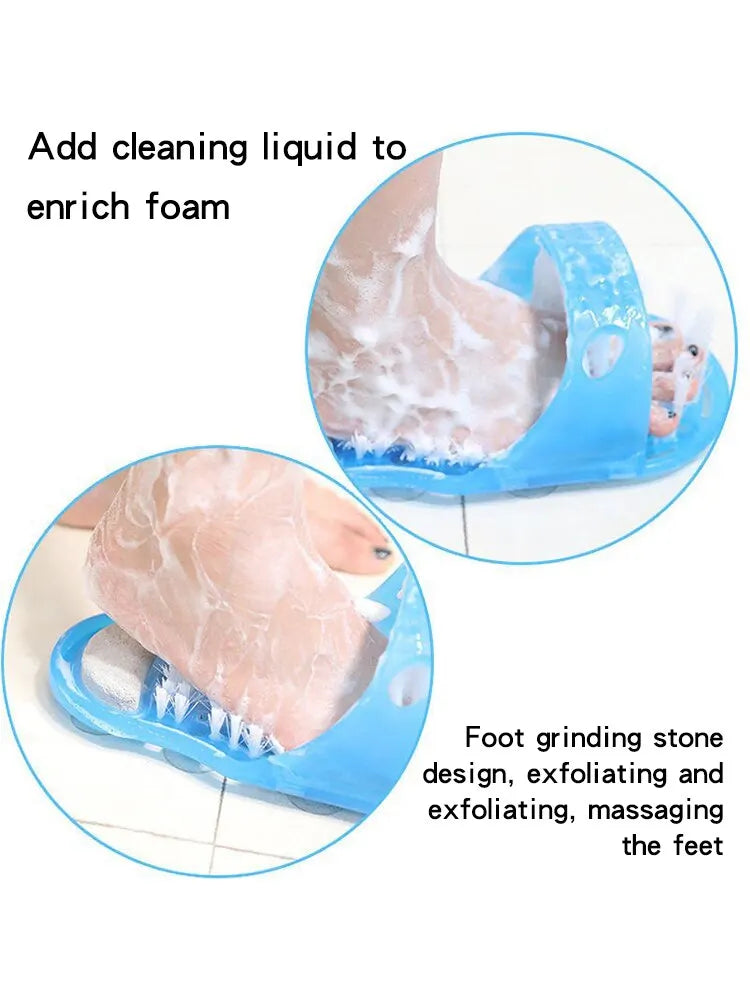 Shower Foot Scrubber Slipper with Suction Cup Base and Detachable Pumice Stone, Blue Foot Washing Brush in 1 or 2 Piece Options for Home Care