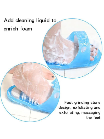 Shower Foot Scrubber Slipper with Suction Cup Base and Detachable Pumice Stone, Blue Foot Washing Brush in 1 or 2 Piece Options for Home Care