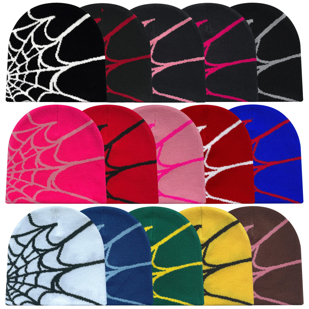 Spider Web Knit Hat, Unisex Acrylic Y2K Beanie with Geometric Pattern in Nine Color Options, Listed Size 56/57 for Streetwear and Cool-Weather Casual Outfits
