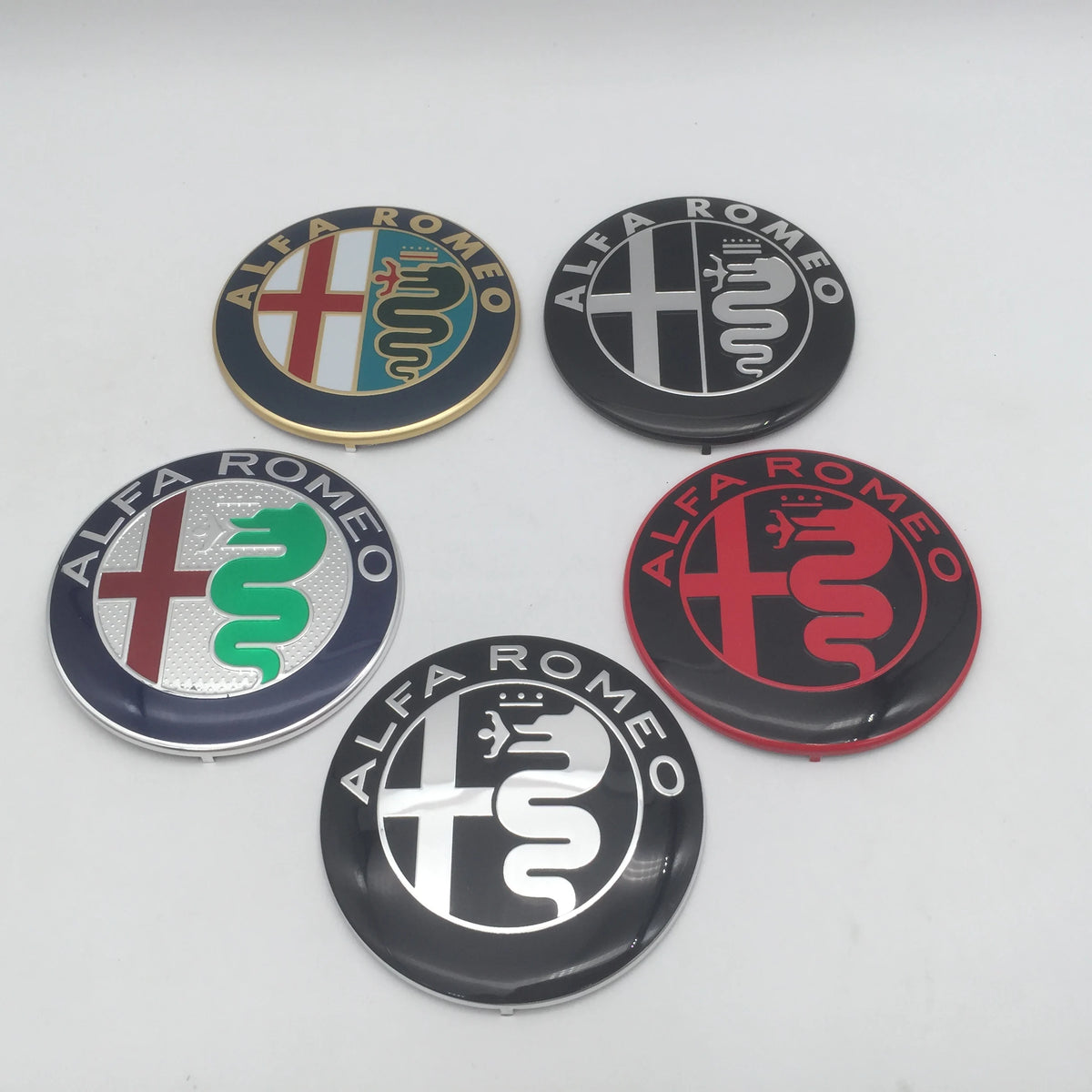 Car Emblem Badge Stickers, 2-Piece Set with 74mm Size Reference for Alfa Romeo 147, 156 and 159 Styling, Five Color Labels for Flat-Surface Application