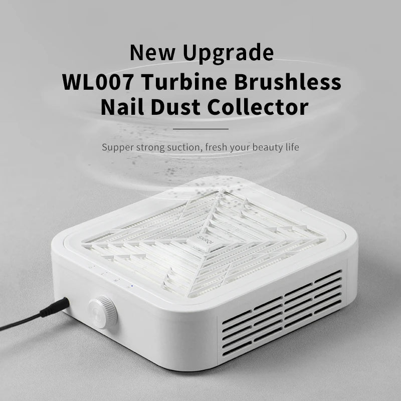 Manicure Nail Dust Extractor with WL007 and WL005 Model Options, US or EU Adapter Labels and Listed WL007 Reusable Filter with Extra Filter