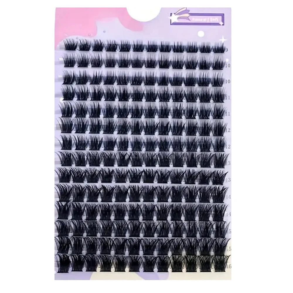 168-Piece Lash Cluster Set with Listed 9–16mm Mixed Lengths and 0.07mm Thickness, D and DD Curl References for Custom Eye Makeup Styling