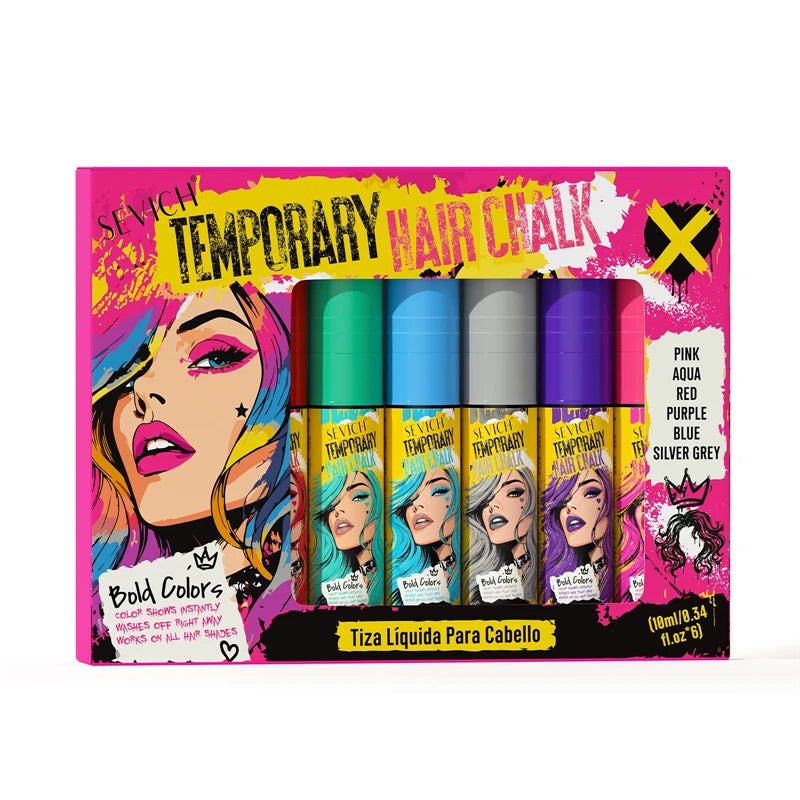Temporary Hair Color Chalk for Washable Highlights, 10ml Single-Color and Six-Color Set Options for Halloween, Cosplay and Holiday Party Styling