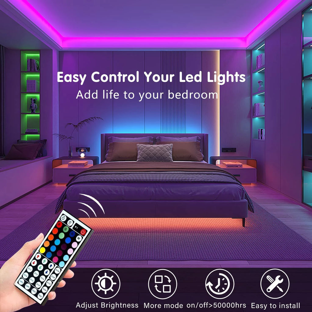 IR Remote RGB LED Strip Lights with 24-Key or 44-Key Control, 5V USB Tape Lighting in Six Length Options for Bedroom Decor and TV Backlighting