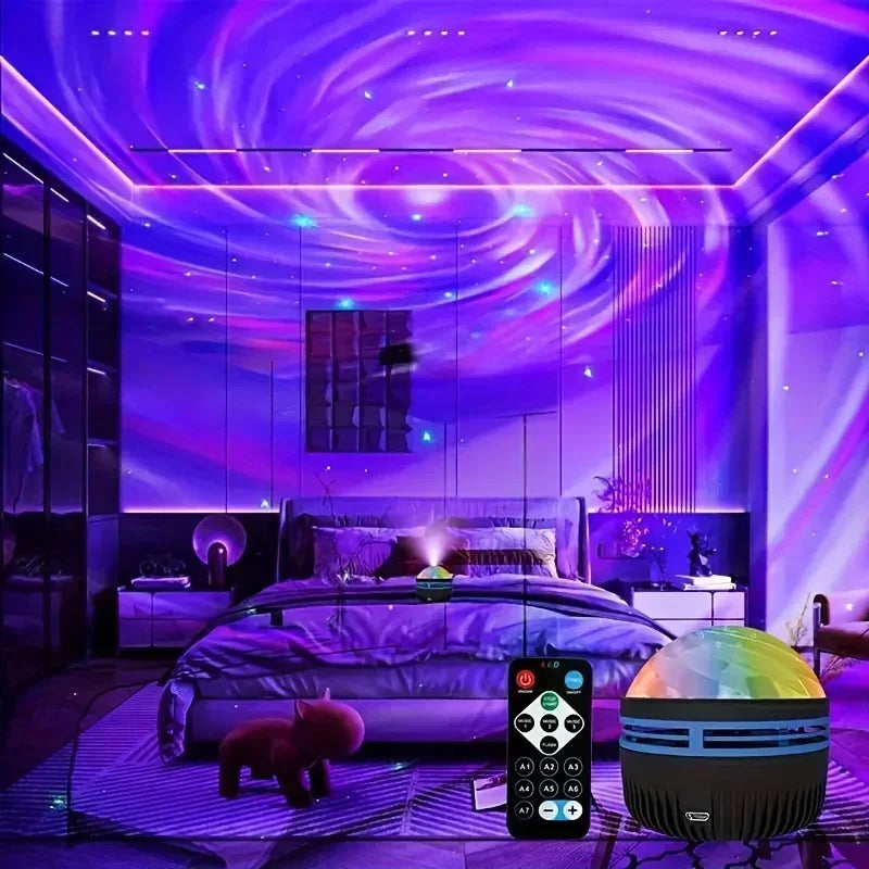 USB Galaxy Projector Light with Starry Sky, Aurora, Water Wave or Crystal Style Options, Decorative Bedroom and Party Lighting with Select Remote Versions