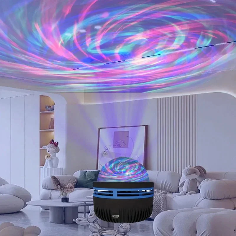 RGB Projection Night Light with Remote Control, USB 5V LED Lamp with Removable Shade in Aurora or Water Ripple Options for Bedroom, Game Room and Party Decor