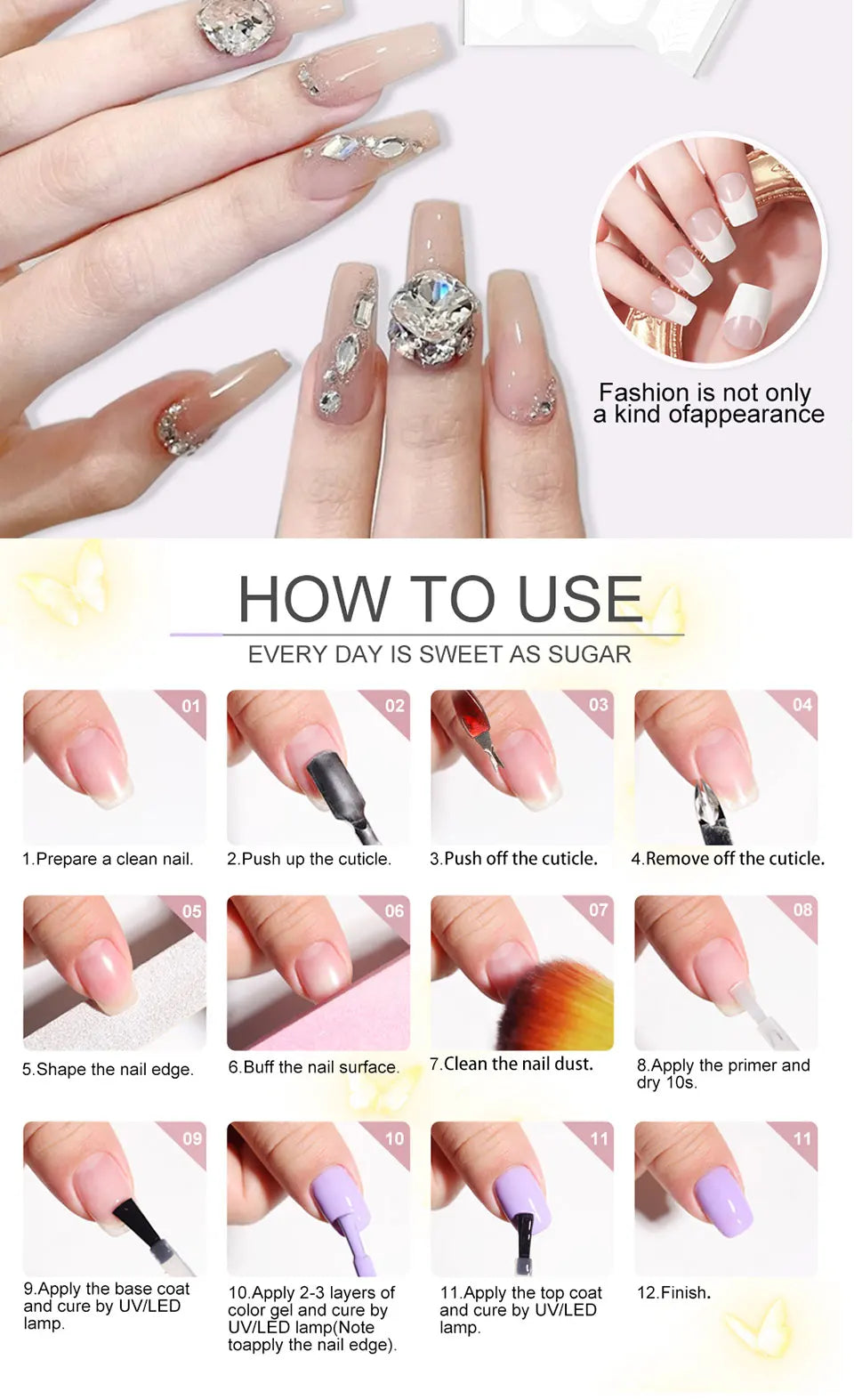 USB UV Lamp Gel Polish Kit by LIMEGIRL, 8ml Semi-Permanent Soak-Off Nail Polish with Listed Base and Top Coat for DIY Manicure and Nail Art