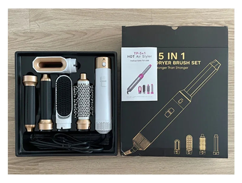 Interchangeable Hair Dryer Brush Set, 5-in-1 1000W Hot Air Styler with Curling Attachments, Smoothing Comb and Nozzle, Three Heat Settings and US Plug Option