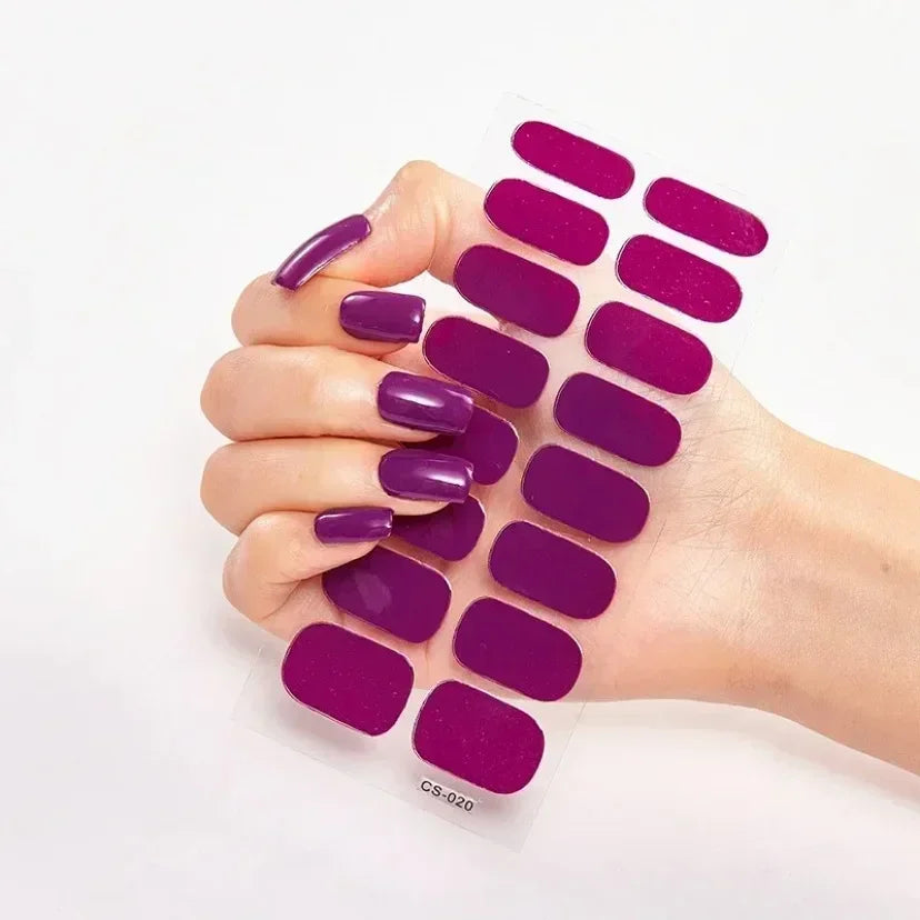 Semi-Cured Gel Nail Wraps, 16-Tip Full Cover Nail Stickers with Solid Color and Pattern Options for DIY At-Home Manicures and Nail Decoration