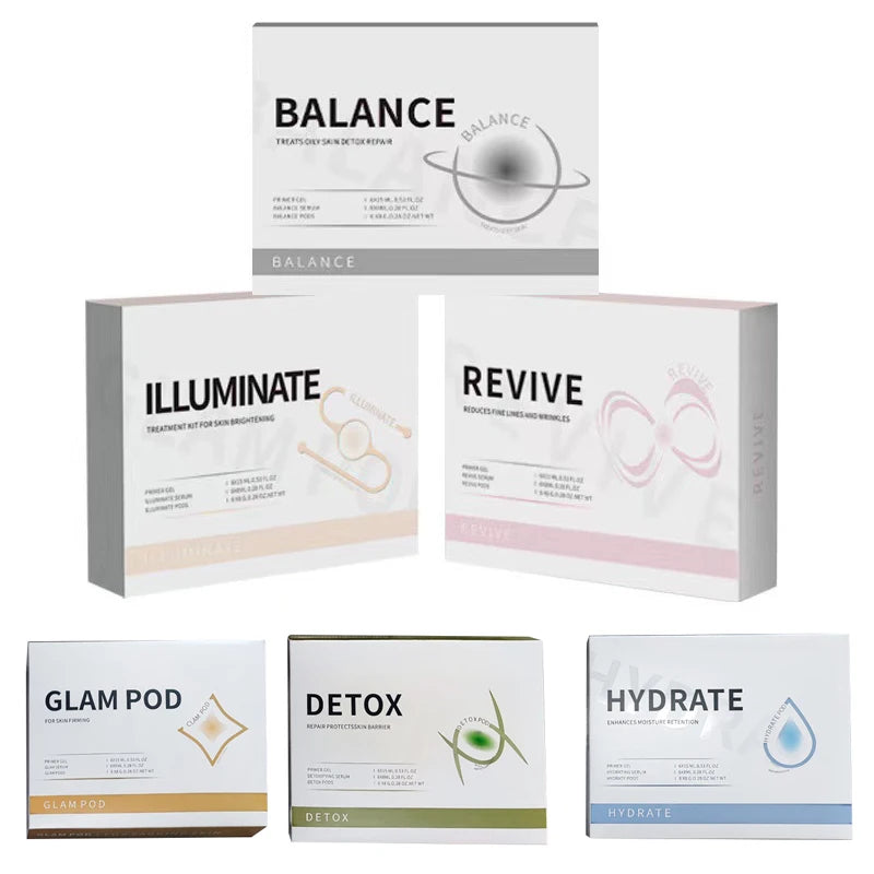 CO2 Facial Pod Kit with Capsule, Serum and Gel References, Seven Numbered Type Options for Bubble Facial Device Consumable Selection and Adult Beauty Routines