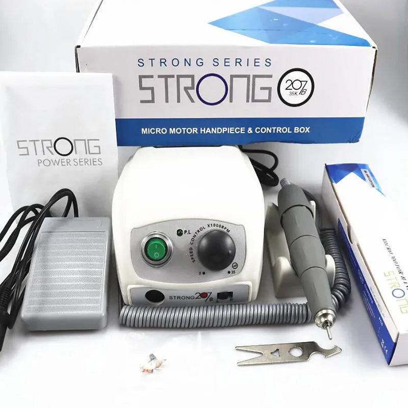 Electric Manicure Drill Kit with Listed 65W Power and 50,000 RPM Maximum, Handpiece, Foot Switch and Six Bits, 207 PRO 105LN or 207 SILVER Options