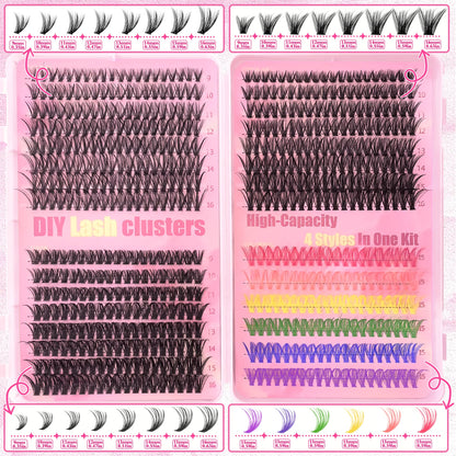Color Mixed Lash Clusters, 12 and 30 Row Options with 345D and Wide Stem Styles for DIY False Eyelash Looks, Creative Eye Makeup and Occasions