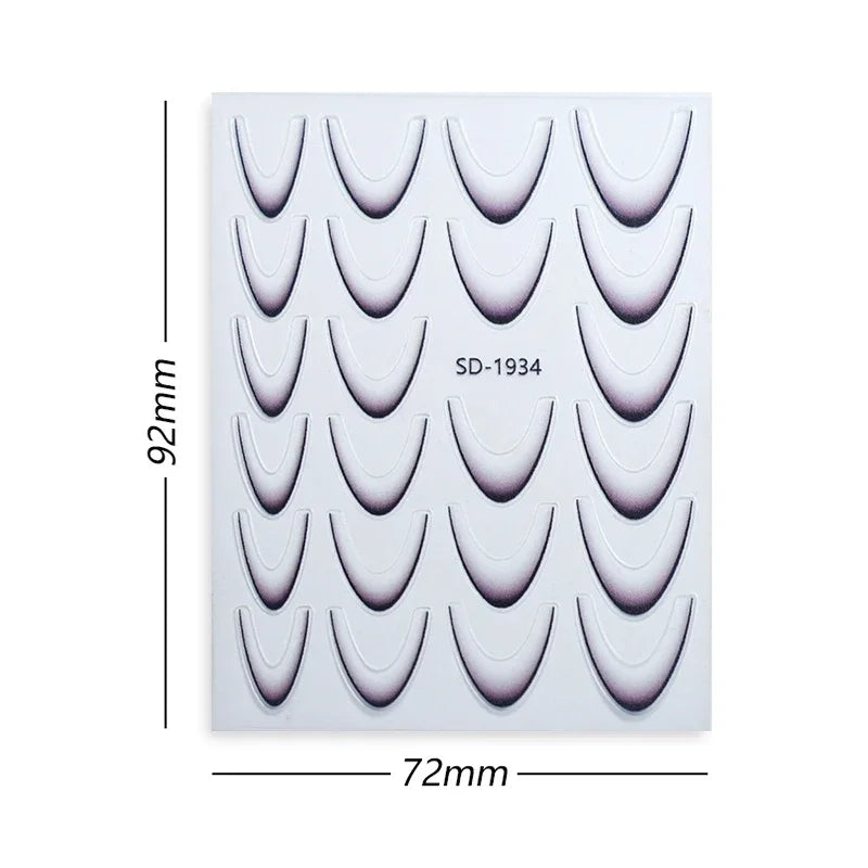French Gradient Line Nail Art Stickers, White and Black Self-Adhesive 3D Decals for Natural, Acrylic and Artificial Nails, DIY Home and Salon Manicures