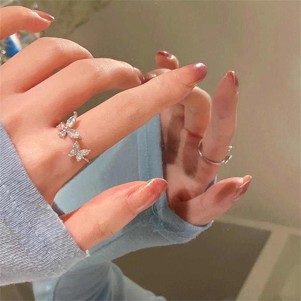Butterfly Ring for Women with Adjustable Open Band and Silver-Color Finish, NJ-926 Fashion Jewelry for Casual Outfits, Party Looks and Gift Selection