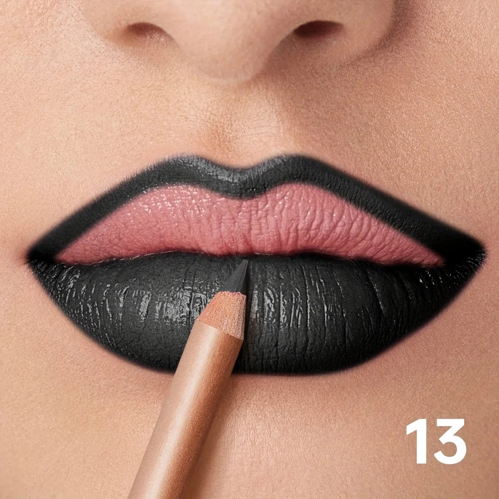 Matte Lip Liner Pencil with Twenty-Four Numbered Shade Choices, Listed Nude Finish Reference for Lip Outline Makeup, Everyday Looks and Personal Beauty Gifts