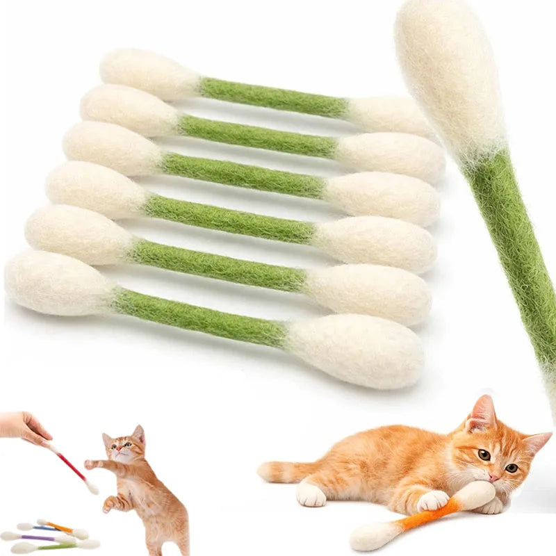 Catnip Kicker Sticks in Cotton Swab Shape, 6-Piece Felt Cat Toy Set for Supervised Indoor Batting and Kicking Play with Seven Color Option Labels