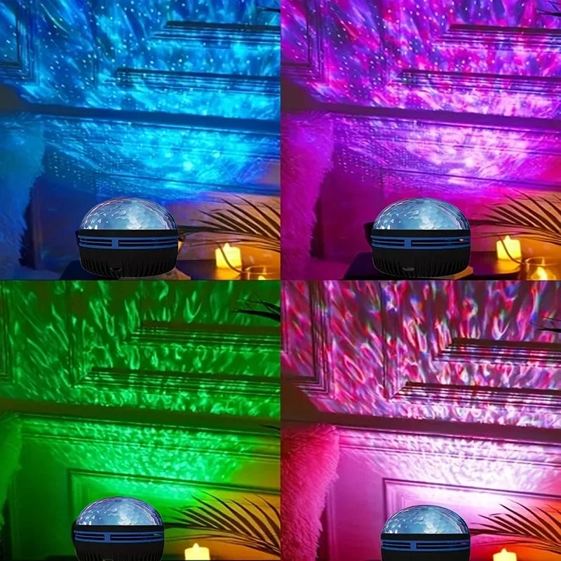 RGB Projection Night Light with Remote Control, USB 5V LED Lamp with Removable Shade in Aurora or Water Ripple Options for Bedroom, Game Room and Party Decor