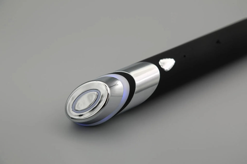 Touch-Activated Facial Care Wand with Rotating T-Bar Head, Black Rechargeable Beauty Tool with Listed Red Light, Warmth, Vibration and Microcurrent Functions
