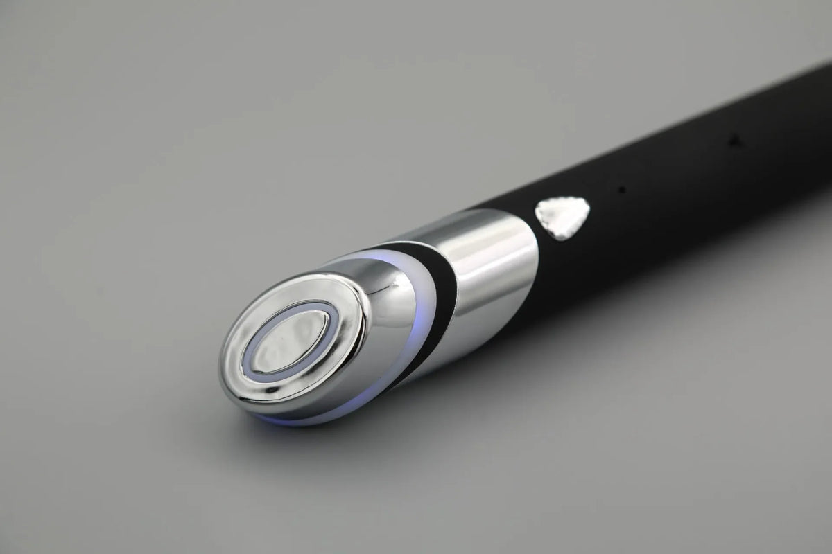 Touch-Activated Facial Care Wand with Rotating T-Bar Head, Black Rechargeable Beauty Tool with Listed Red Light, Warmth, Vibration and Microcurrent Functions