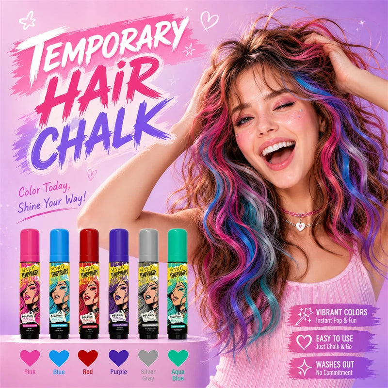 Temporary Hair Color Chalk for Washable Highlights, 10ml Single-Color and Six-Color Set Options for Halloween, Cosplay and Holiday Party Styling