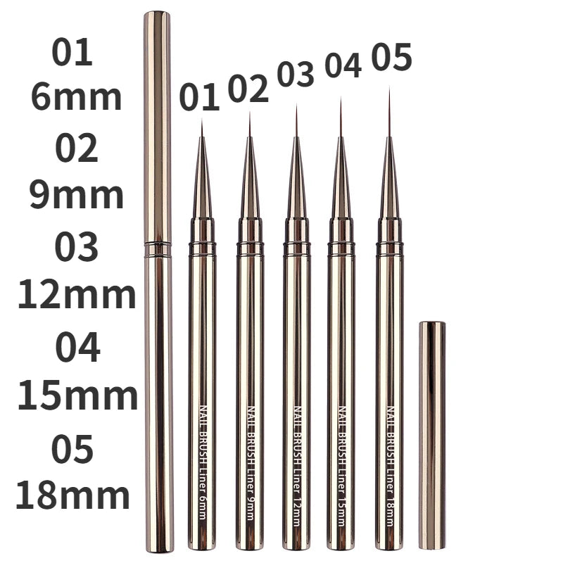 Nail Art Striping Brushes for Fine Lines and Detail Painting, 6–25mm Listed Liner Sizes with Individual and Set Options for DIY Manicure Designs