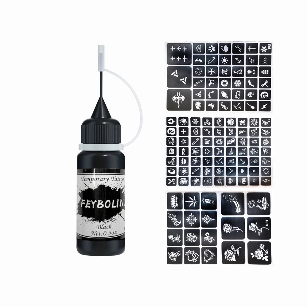 Temporary Tattoo Painting Gel for Freehand Body Art, Listed 0.5 oz Tattoo Paste with Seven 4pcs Style Labels for Adult Party and Costume Looks