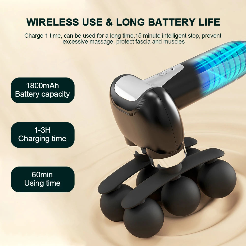Detachable Long-Handle Massage Gun with Six Intensity Levels, Listed 1800mAh Battery and 15-Minute Timer in Black, Grey or White for Adult Home Relaxation