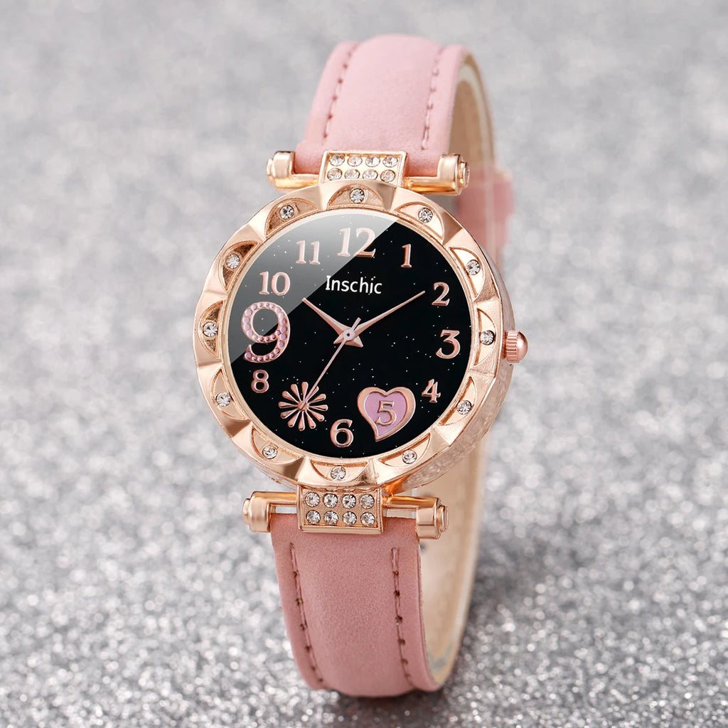 Women's Heart Dial Quartz Watch with Leaf Bracelet Set Reference, Eight No-Box Style Options and Listed 33mm Case for Casual Outfits and Fashion Gifts