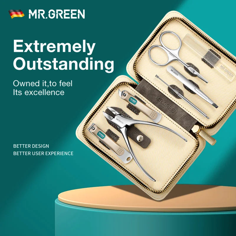 MR.GREEN Manicure Set Color Contrast Sets Nail Clippers Cutter Tools Kits Stainless Steel Pedicure Travel Case for Man Woman
