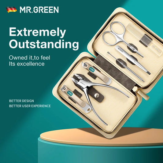 Manicure Set by MR.GREEN with Color Contrast Styling, Stainless Steel Nail Clipper and Pedicure Tool References, Travel Case and Mr-6023 or Mr-6022 Options