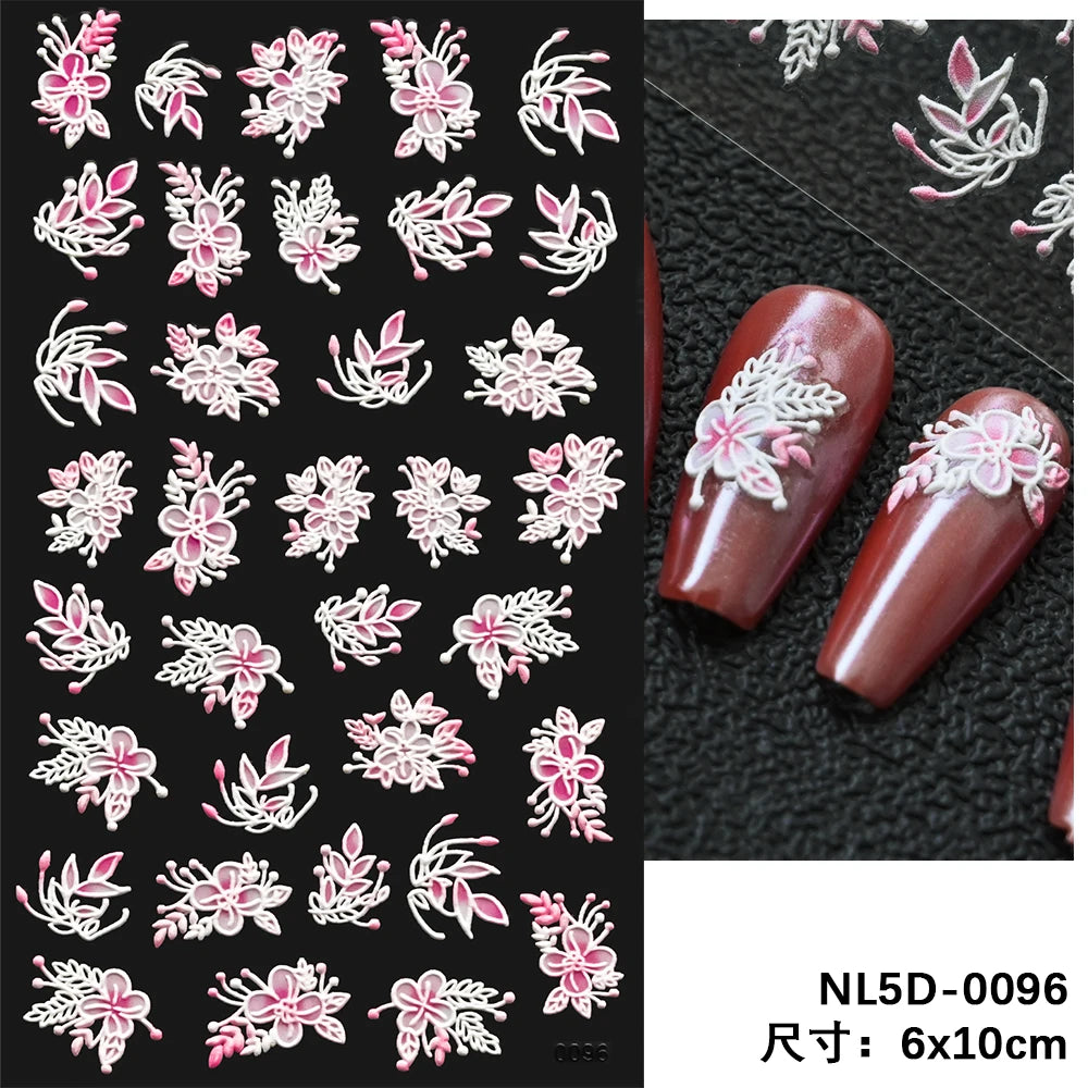 1Pcs 5D Tulip Flower Nail Stickers Embossed Self Adhesive Summer Design For Women Household Salon Manicure Supply