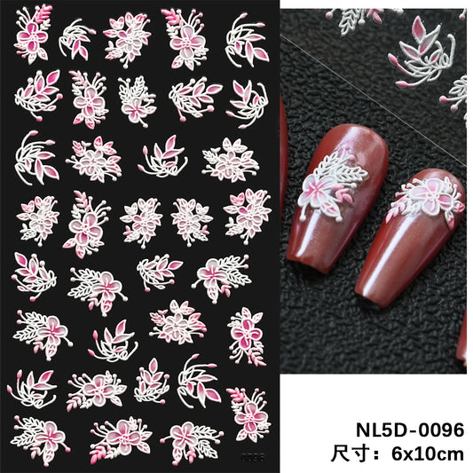 Tulip Flower Nail Stickers, 5D Embossed Self-Adhesive Floral Decals with Listed 8 x 10cm Size for Spring and Summer DIY Home or Salon Manicures