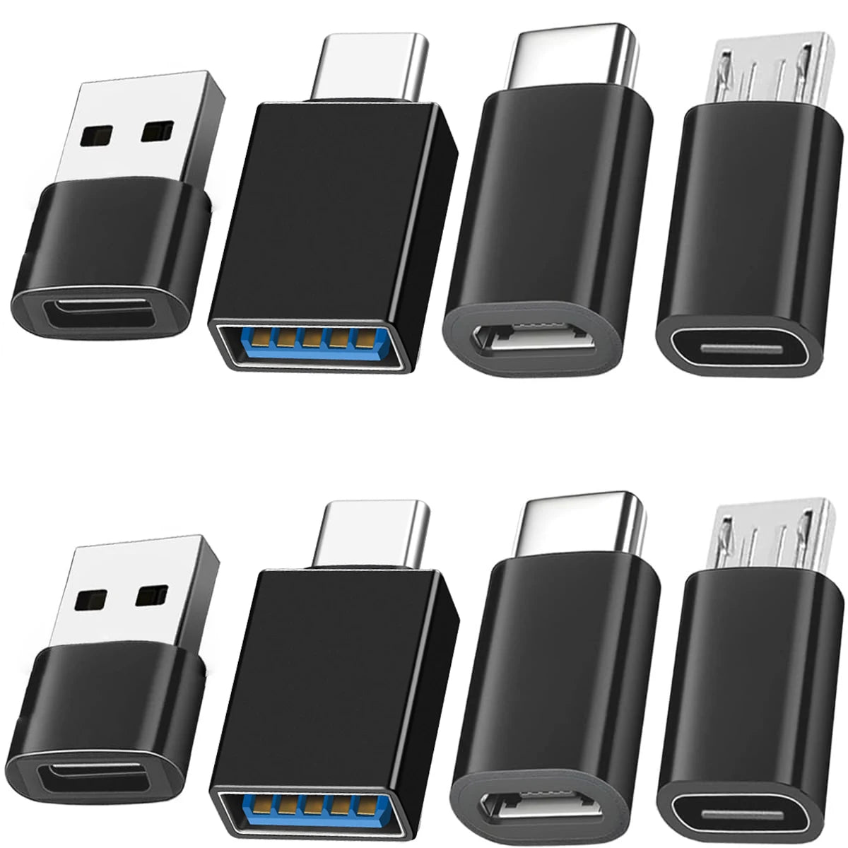 USB-C Adapter Assortment in Black with USB and Micro USB Connector References, Portable Connection Accessories for Compatible Laptop, Car and Travel Setups
