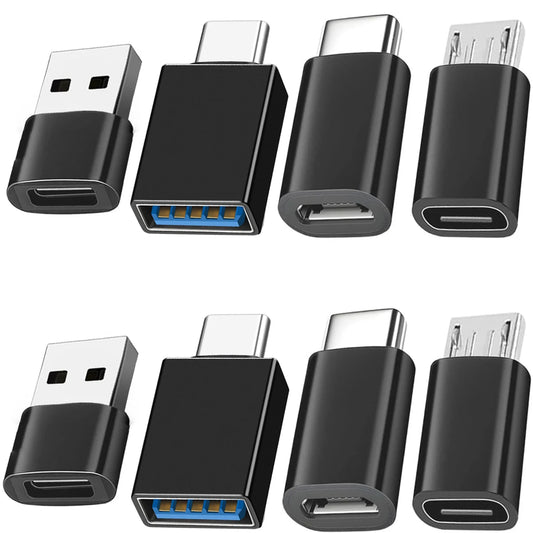 USB-C Adapter Assortment in Black with USB and Micro USB Connector References, Portable Connection Accessories for Compatible Laptop, Car and Travel Setups
