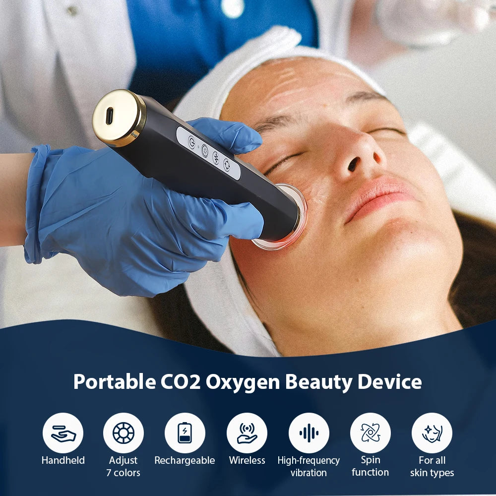 CO2 Facial Bubble Device Machine Only in White or Black, Handheld Beauty Tool with Listed Vibration, Spin and LED Modes, Compatible Care Kit Sold Separately