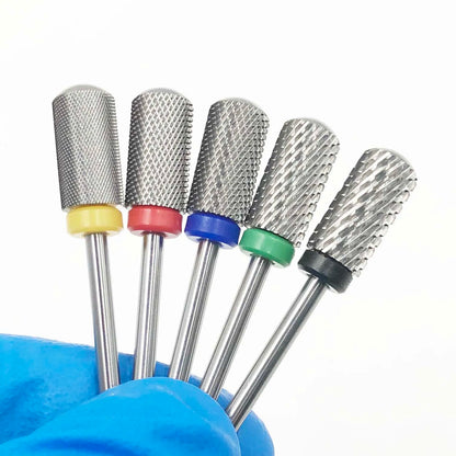 Large Barrel Carbide Nail Drill Bit with Listed 6.6mm Size and Rounded Smooth Top, Eight Option Labels for Compatible Electric Manicure Tools