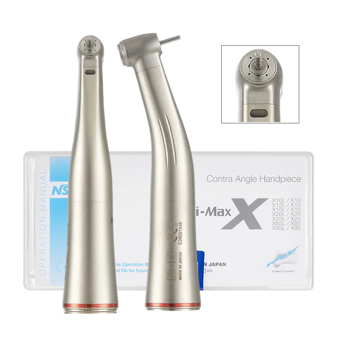 Speed-Increasing Dental Contra Angle Handpiece Options with X95L 1:5 Drive Reference, Fiber and Non-Fiber Labels plus X25, Z and SG Model Selections