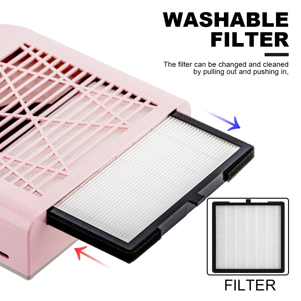 Nail Dust Collector with Touch Switch and Replaceable Filter, ABS Manicure Vacuum in White, Pink, Silver or Gold with US and EU Selection Labels