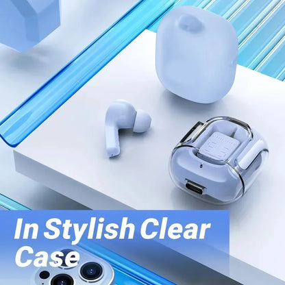 T2 Wireless Bluetooth Earphones with LED Power Display and Built-In Microphone, Transparent-Style In-Ear Audio Design in Five Colors for Music and Calls