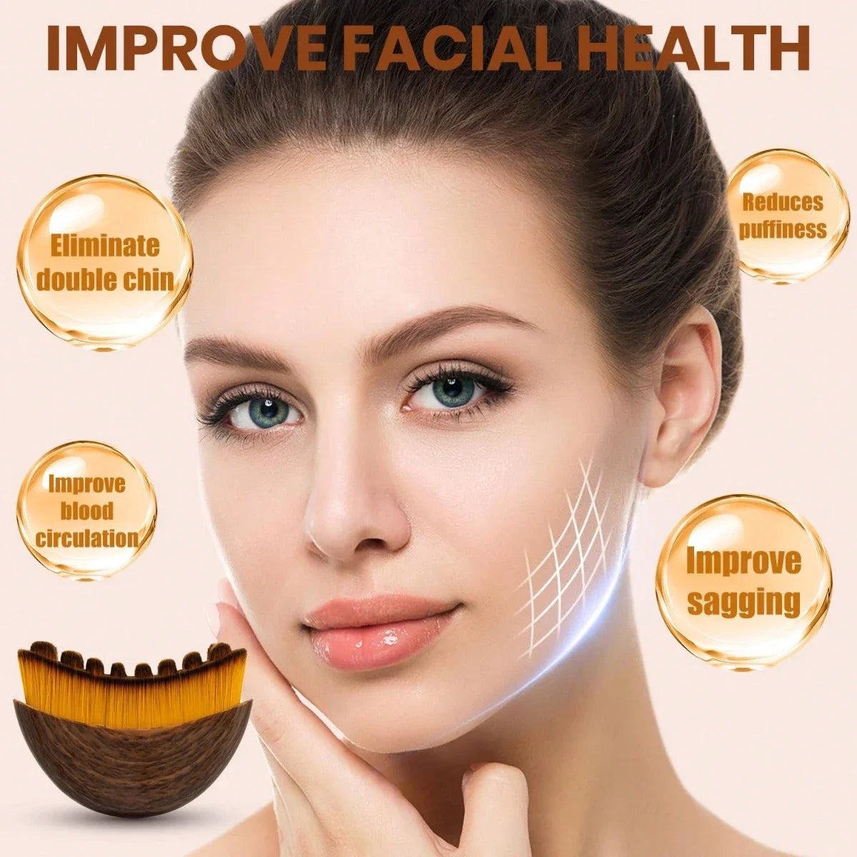 Face Massage Brush with Contour Design for Chin and Jawline Beauty Routines, A or B Selection Labels for Instruction-Guided Personal Skincare Accessories
