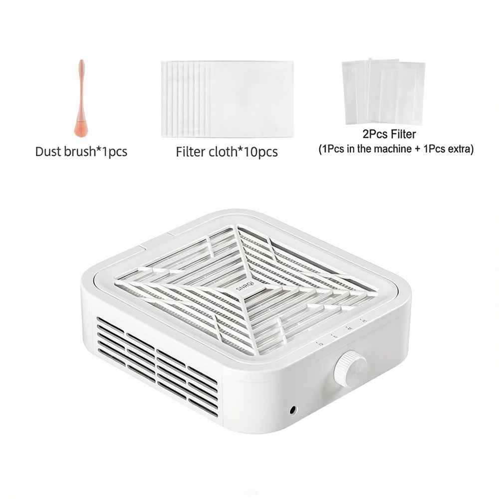 Turbine Nail Dust Collector WL007 with Brushless Motor, Three Listed Fan Speeds and Removable Reusable Filter, White Manicure Vacuum with US or EU Adapter