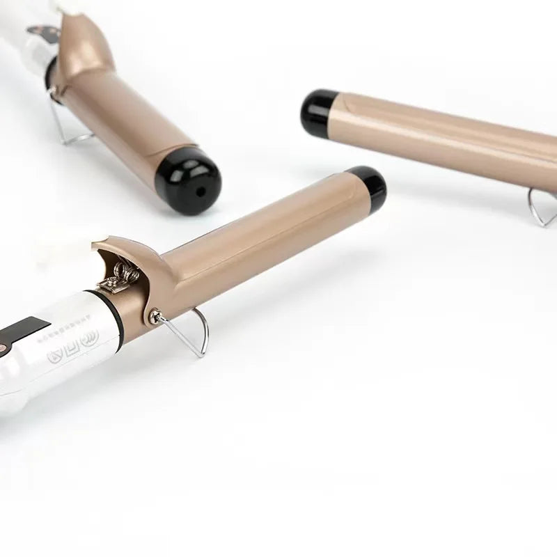 LCD Temperature-Control Curling Iron with Separate 9–38mm Ceramic Barrel Options or Pink and Golden Curl-Straight Combo Styles for Adult Hair Styling