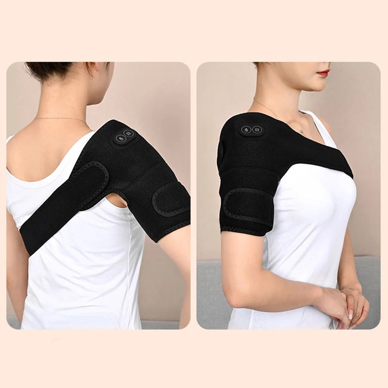 Plug-In Heated Shoulder Wrap with Adjustable Strap, Neoprene Material and Listed Graphene Heating and Pulse Vibration, HeatMassage Option Without Built-In Battery