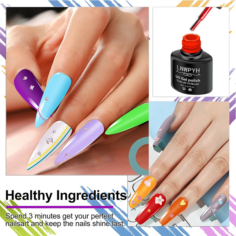 27-Color Soak-Off Gel Nail Polish Kit by LNWPYH with UV LED Sensor Lamp, 4 Extension Gel Colors, Base Coat, Glossy and Matte Top Coats for Adult Nail Art