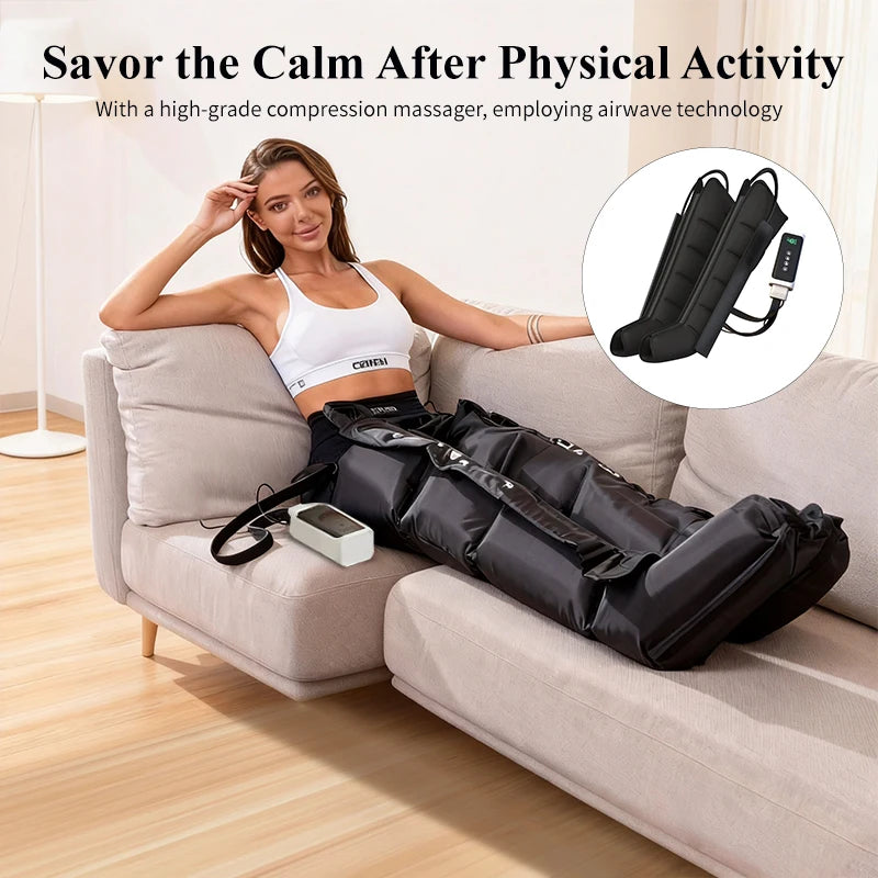 Air Wave Compression Leg Massager with Zipper Design, Three Listed Modes and Intensity Levels in Basic, Lengthen or Lengthen Type-C Options for Adult Relaxation