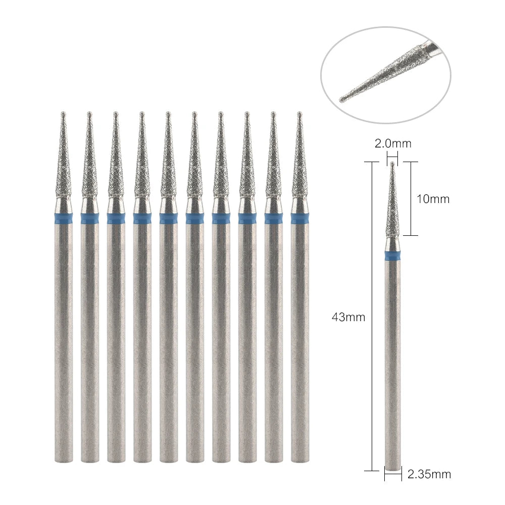 Diamond Nail Drill Bits, Listed 10-Piece Milling Accessories with 2.35mm Shanks, A-Series and Grade-Labeled Options for Professional Electric Manicure Filing