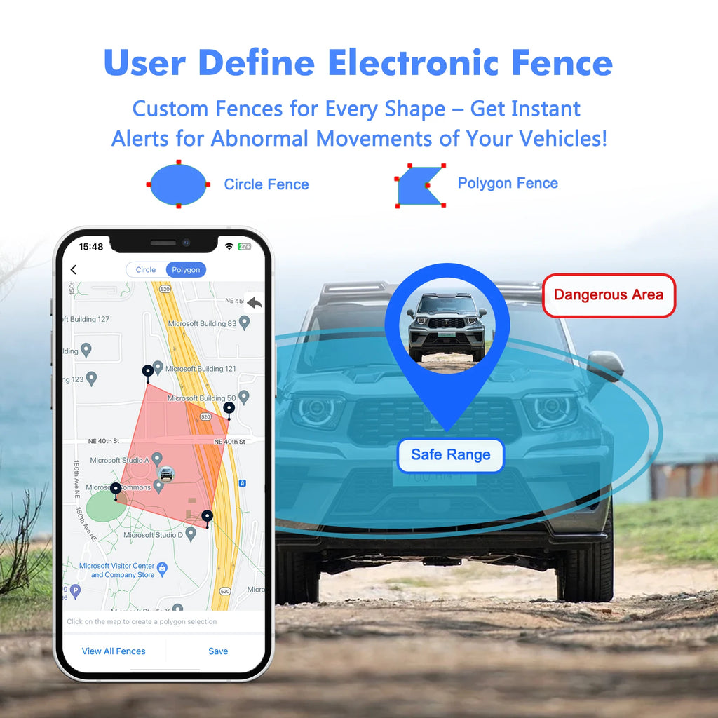 4G GPS Vehicle Tracker for Cars and Motorcycles with TrackerOne App, Included SIM Reference, Geofencing and 7500mAh Battery, Paid Service Required
