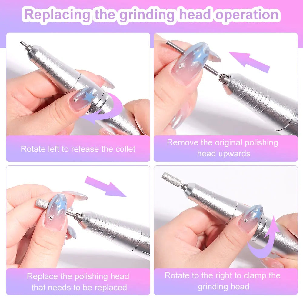 Rechargeable Portable Nail Drill with Listed 45,000 RPM Speed and Type-C Option, White, Pink or Purple Device and Kit Selections for Manicure Work