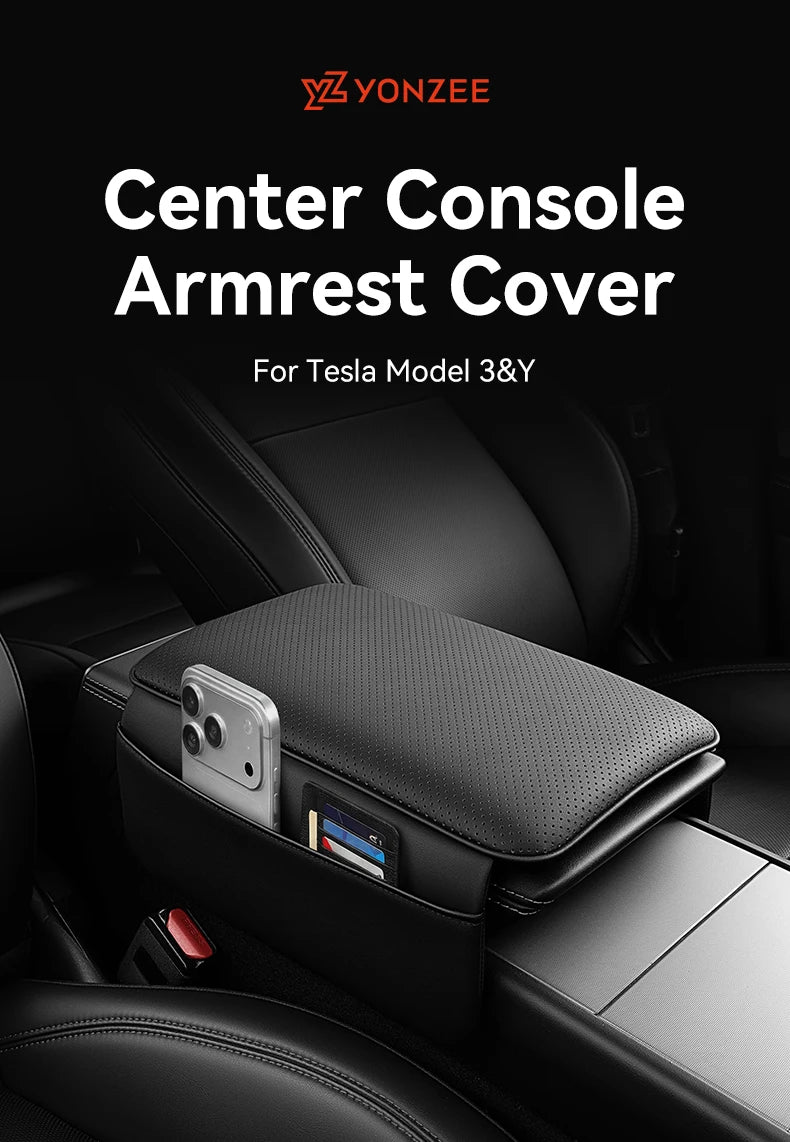 Center Console Armrest Cover with TPE and TPU Material Options, Stripe and Wavy Grain Styling for Select Tesla Model 3 Highland and Model Y Juniper Interiors